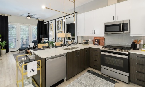 stylish lighting over open kitchen counter