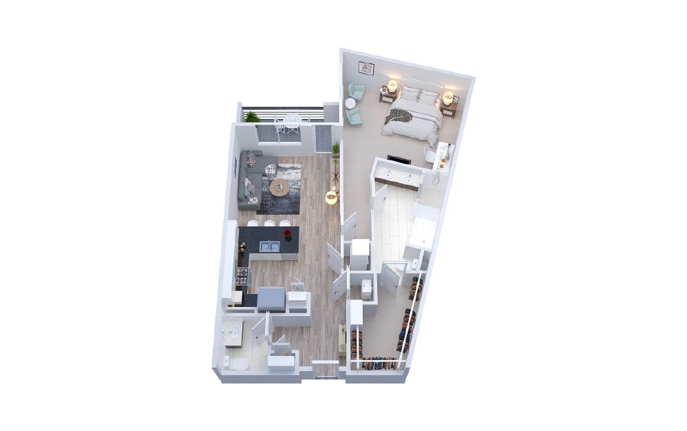 A12 - 1 bedroom floorplan layout with 1.5 bath and 1018 square feet.