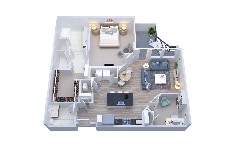 AURA13 - 1 bedroom floorplan layout with 1.5 bath and 1141 square feet.