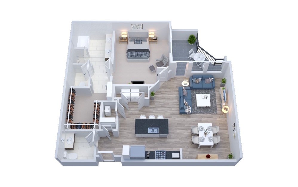 A14 - 1 bedroom floorplan layout with 1.5 bath and 1141 square feet.