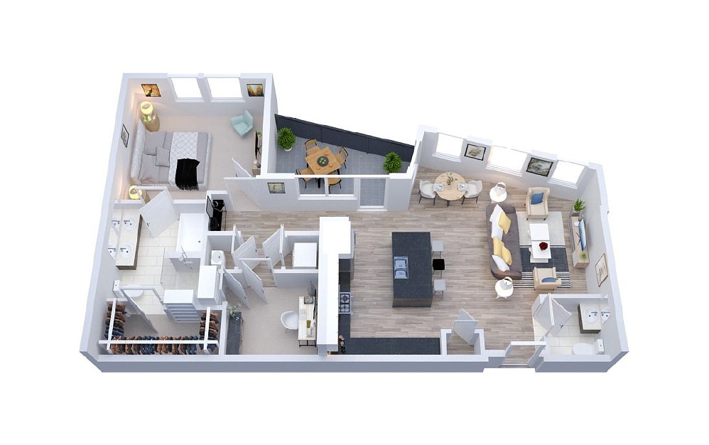 AURA15 - 1 bedroom floorplan layout with 1.5 bath and 1142 square feet.