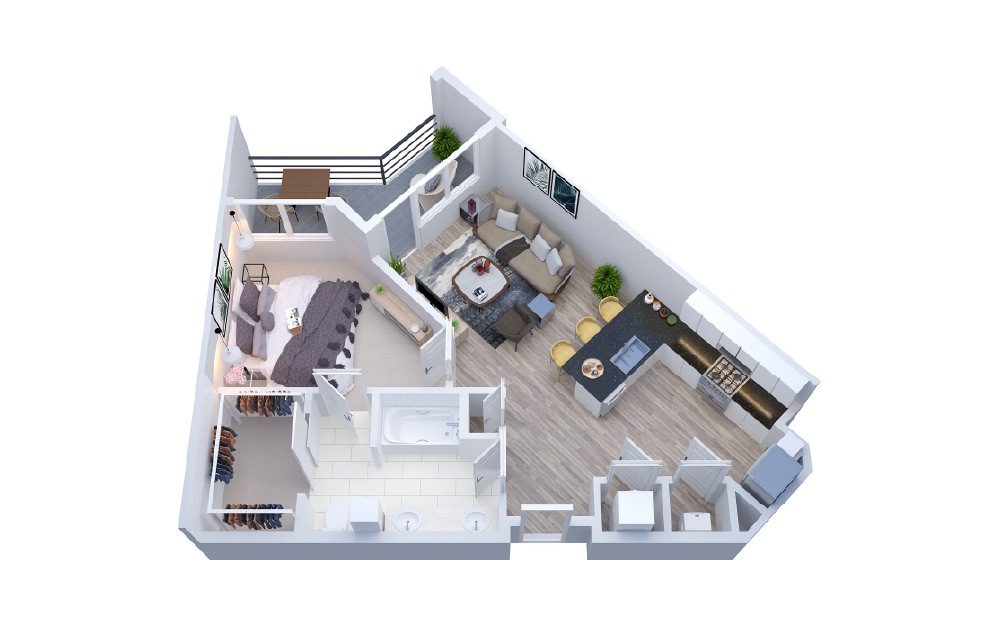 AURA3 - 1 bedroom floorplan layout with 1 bath and 761 square feet.