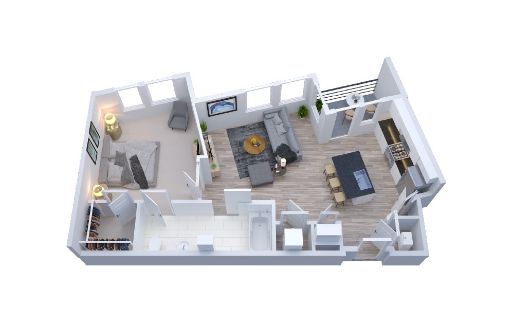 AURA4 - 1 bedroom floorplan layout with 1 bath and 774 square feet.