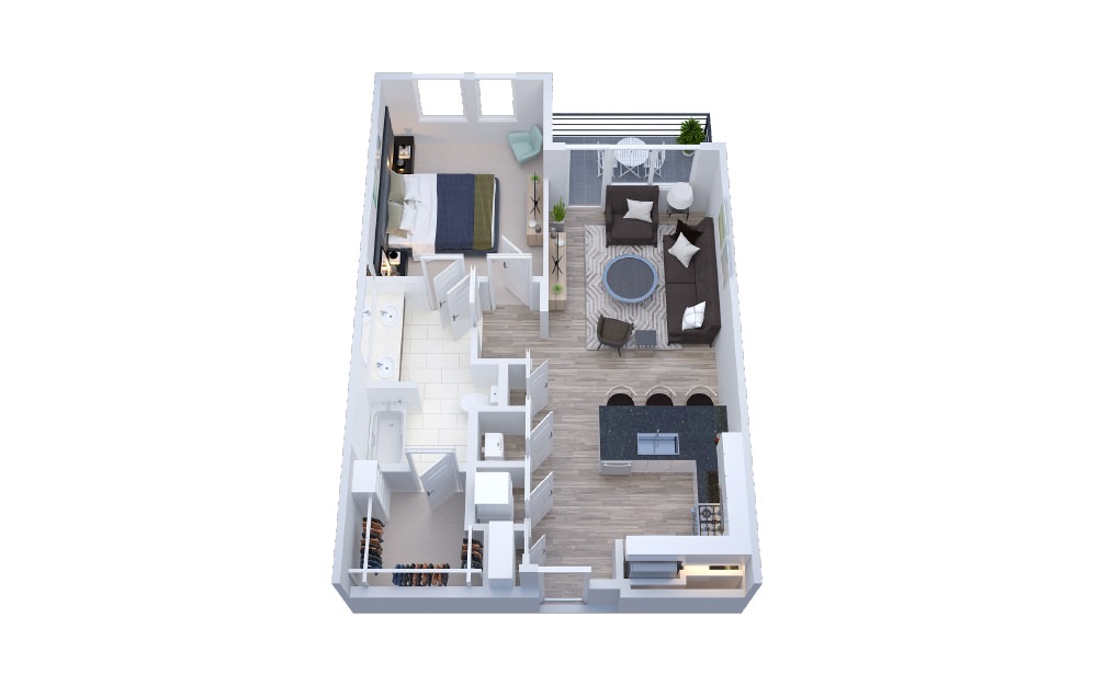 AURA5 - 1 bedroom floorplan layout with 1 bath and 796 square feet.