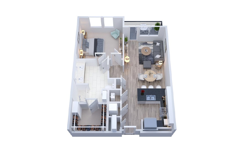 A7 - 1 bedroom floorplan layout with 1 bath and 849 square feet.