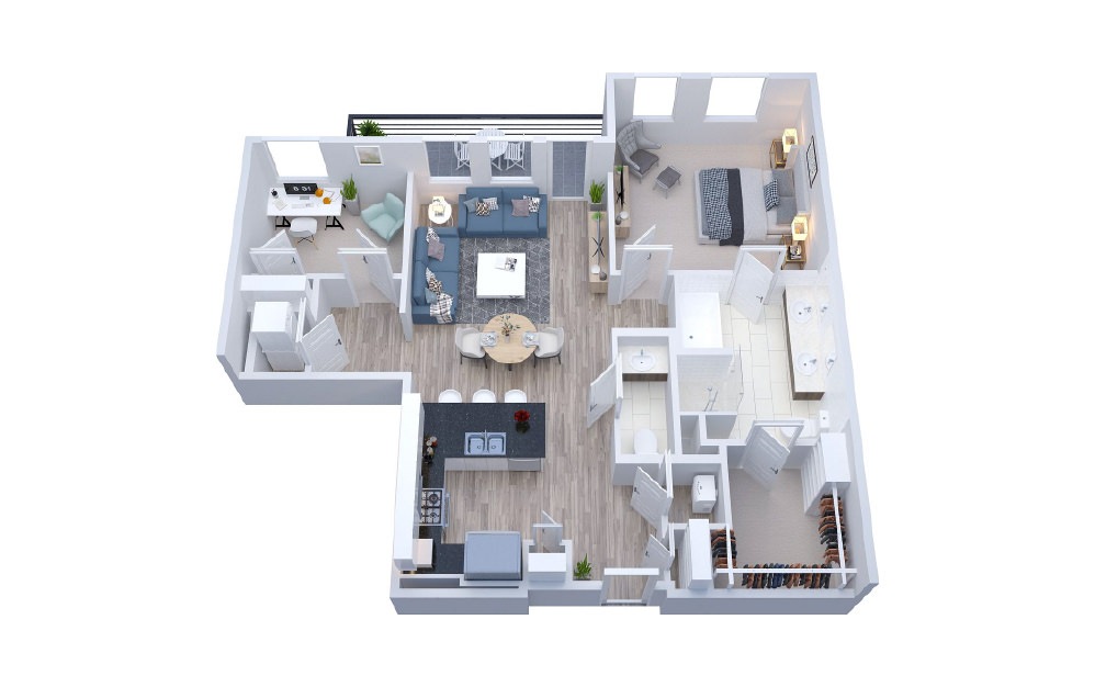 A9 - 1 bedroom floorplan layout with 1.5 bath and 995 square feet.