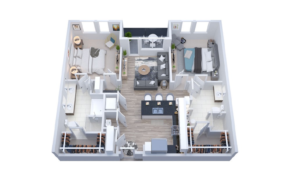 B3 - 2 bedroom floorplan layout with 2 baths and 1248 square feet.
