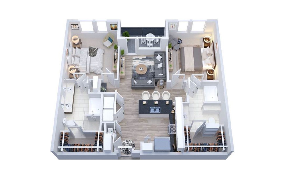 AURB4 - 2 bedroom floorplan layout with 2 baths and 1248 square feet.