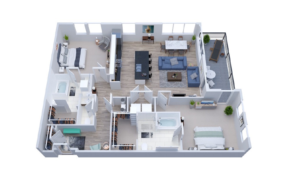 B6 - 2 bedroom floorplan layout with 2.5 baths and 1378 square feet.