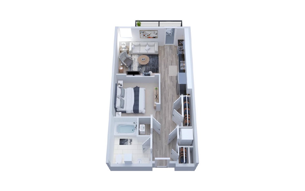 AURE1 - 1 bedroom floorplan layout with 1 bath and 591 square feet.