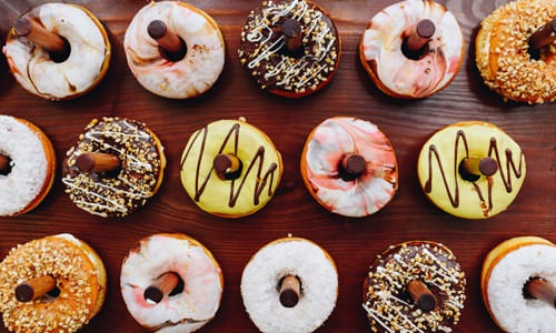 over head shot of a variety of donuts